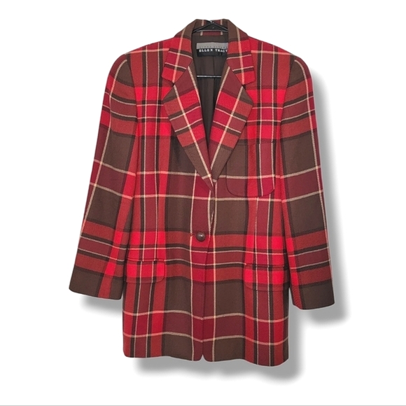 Ellen Tracy Jackets & Blazers - EUC Linda Allard Wool Cashmere Blend Red Plaid Suit Blazer Coat Jacket Size 4
